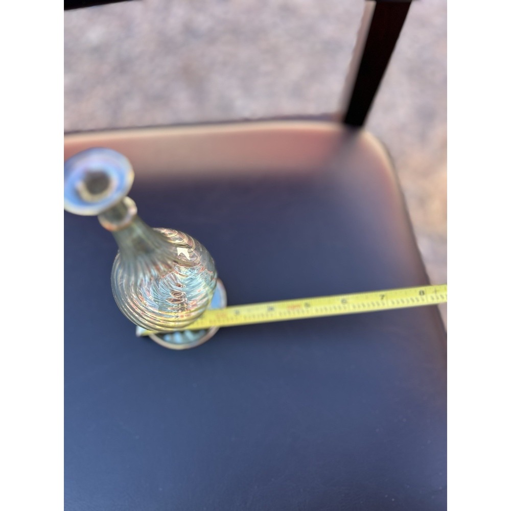 Vintage Hand Blown Art Glass Perfume Bottle Stopper Ribbed Swirl 7" Vanity - Picture 4 of 5